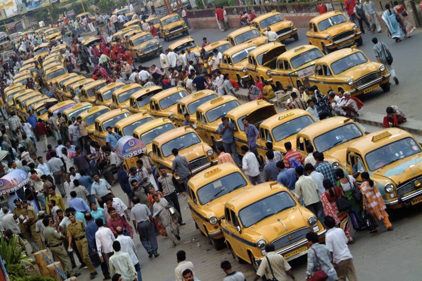 Taxis at the main train station Kolkata, India